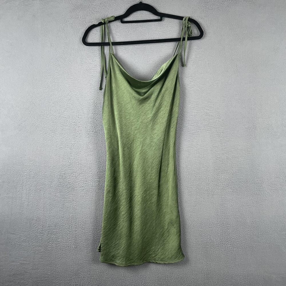 Motel Dress Womens S Green Slip Dress Cowl Neck Satin Strappy Adjustable Party